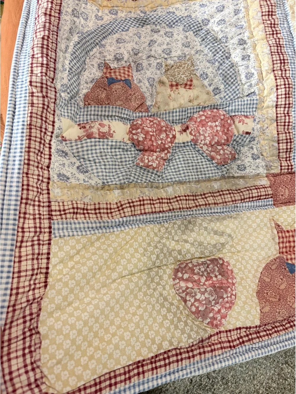 Vintage PEM America Cat Quilt Twin 68x86 Fishbowl Cottagecore Patchwork Cotton